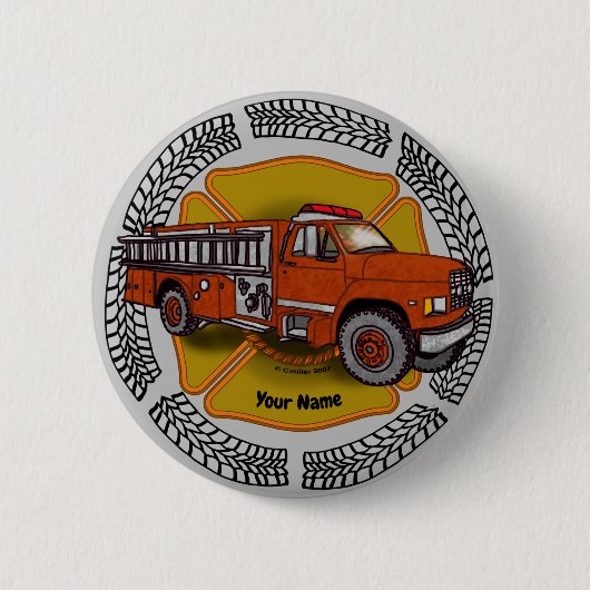 Badge Rond 5 Cm Comment je lance un pompier de camion pompier (Devant)