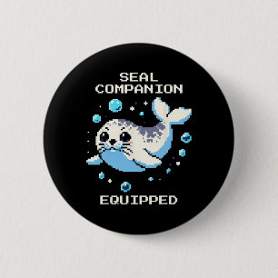 Badge Rond 5 Cm Compagnon Phoque Équipé Pixel Art Phoque Vibes Rét