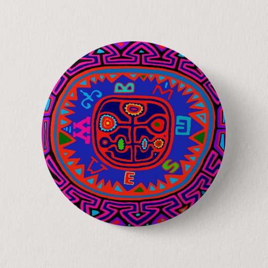 Badge Rond 5 Cm Compas Mola indienne de Kuna (Devant)