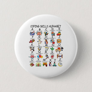 Badge Rond 5 Cm Compétences d'adaptation en santé Alphabet Enseign