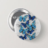 Badge Rond 5 Cm Composition des White and Blue Butterflies (Devant & derrière)