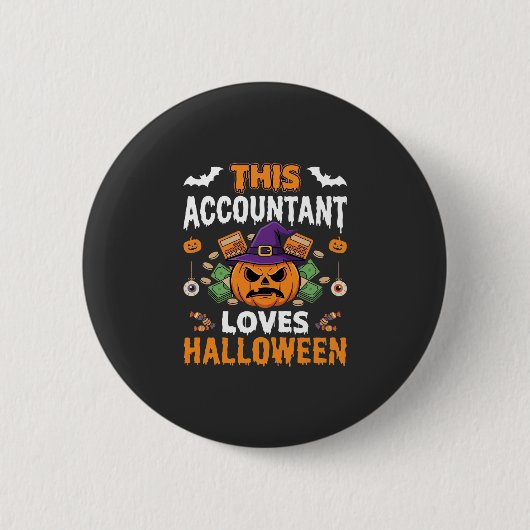 Badge Rond 5 Cm Comptable Aime Halloween Citrouille Comptable Desi (Devant)
