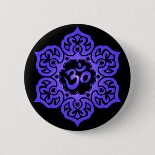 Badge Rond 5 Cm Conception bleue et noire florale d'Aum