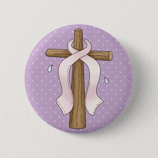 Badge Rond 5 Cm Conception croisée chrétienne de ruban rose (Devant)