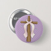 Badge Rond 5 Cm Conception croisée chrétienne de ruban rose (Devant & derrière)