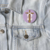 Badge Rond 5 Cm Conception croisée chrétienne de ruban rose (En situation)