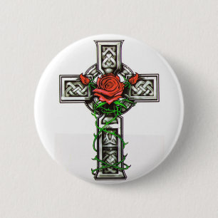 Badge Rond 5 Cm Conception croisée rose de tatouage