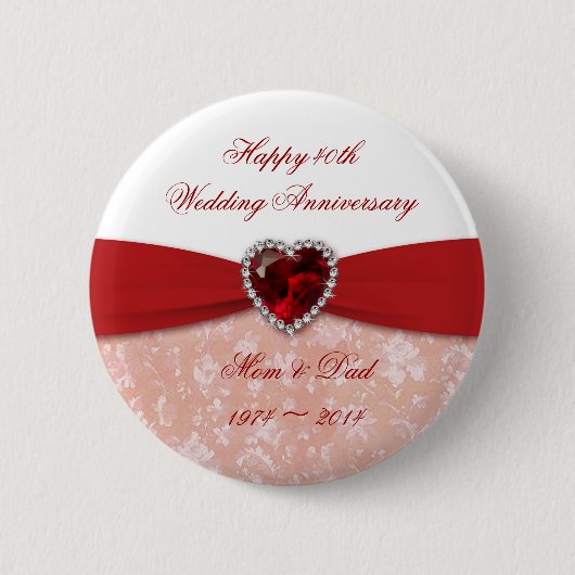 Badge Rond 5 Cm Conception d'anniversaire de mariage de damassé (Devant)