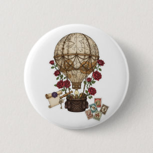 Badge Rond 5 Cm Conception d'aventure en montgolfière Steampunk Vi