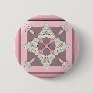 Badge Rond 5 Cm Conception de carreaux floraux pastel symétriques