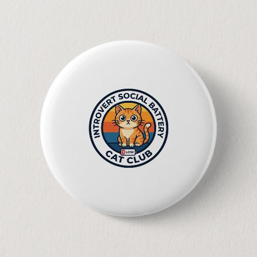 Badge Rond 5 Cm Conception de chat de batterie sociale introverti (Devant)