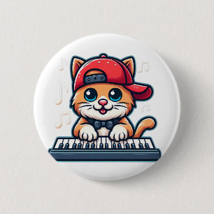 Badge Rond 5 Cm Conception de chat jouant du piano pour les amateu