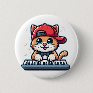 Badge Rond 5 Cm Conception de chat jouant du piano pour les amateu