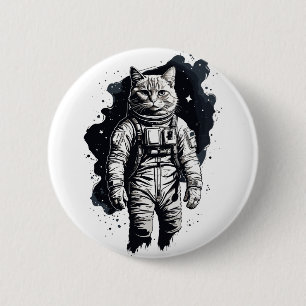 Badge Rond 5 Cm Conception de chat par astronaute d'encre noire