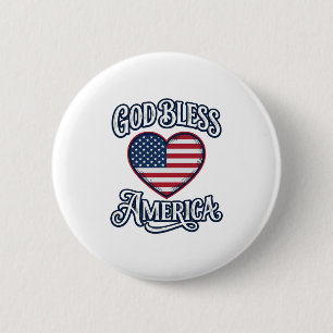 Badge Rond 5 Cm Conception de chemise à cœur patriotique Dieu béni