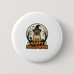 Badge Rond 5 Cm Conception de chemise vintage Pug Joyeux Halloween