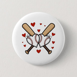 Badge Rond 5 Cm Conception de cœur de baseball avec des battes et
