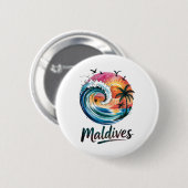 Badge Rond 5 Cm Conception de coucher de soleil tropical et de sur (Devant & derrière)