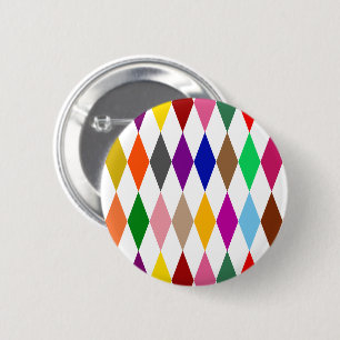 Badge Rond 5 Cm Conception de diamants arlequin colorés blanc