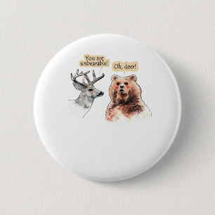 Badge Rond 5 Cm Conception de faune drôle d'ours et de cerf en con