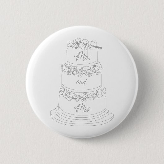 Badge Rond 5 Cm Conception de gâteau de mariage M. et Mme (Devant)