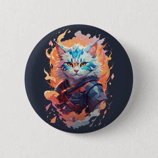 Badge Rond 5 Cm Conception de guerrier chat ninja mignon (Devant)