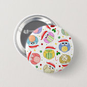 Badge Rond 5 Cm Conception de hiboux de Noël (Devant & derrière)