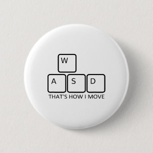 Badge Rond 5 Cm Conception de jeu Wasd - Graphique de clavier de j