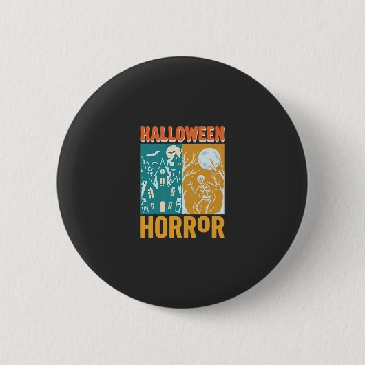 Badge Rond 5 Cm Conception de maison hantée Halloween Lune squelet (Devant)