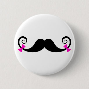 Badge Rond 5 Cm Conception de moustache avec les arcs roses