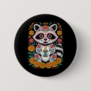Badge Rond 5 Cm Conception de Raton Laveur Calavera Colorée Pour D