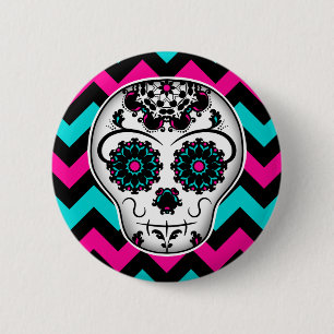 Badge Rond 5 Cm Conception de rayures de chevron de crâne de sucr
