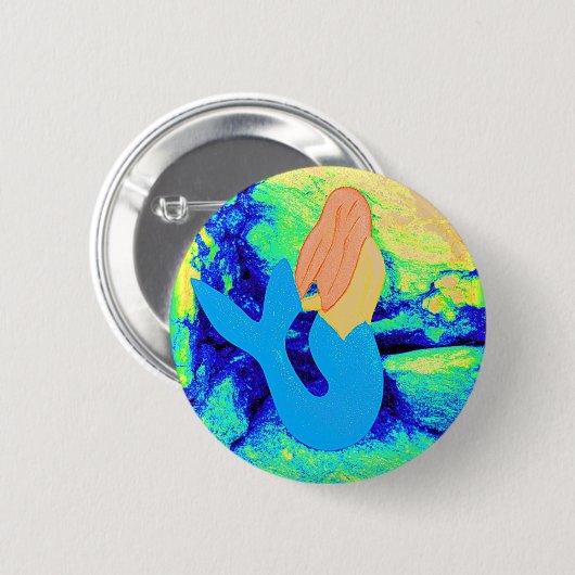 Badge Rond 5 Cm conception de sirène de bleu-queue (Devant & derrière)