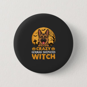 Badge Rond 5 Cm Conception de sorcière berger allemand fou Hallowe