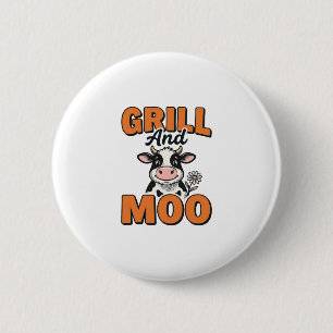 Badge Rond 5 Cm Conception de T-Shirt Vintage Grill et Moo Vache D