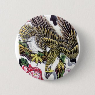 Badge Rond 5 Cm Conception de tatouage Aigle & Chrysanthème