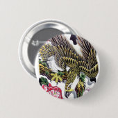Badge Rond 5 Cm Conception de tatouage Aigle & Chrysanthème (Devant & derrière)