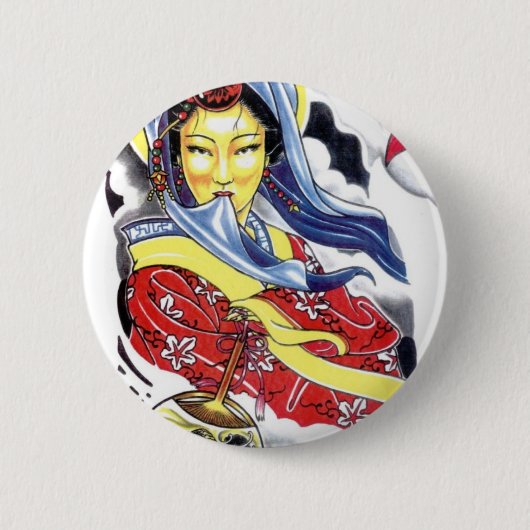 Badge Rond 5 Cm conception de tatouage de geisha (Devant)