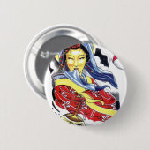 Badge Rond 5 Cm conception de tatouage de geisha (Devant & derrière)