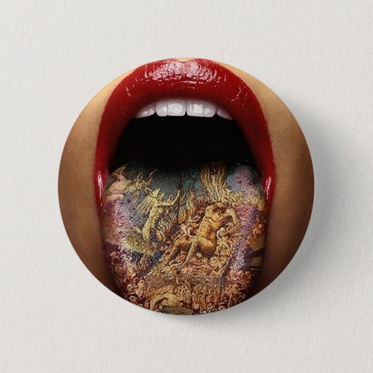 Badge Rond 5 Cm conception de tatouage de langue (Devant)