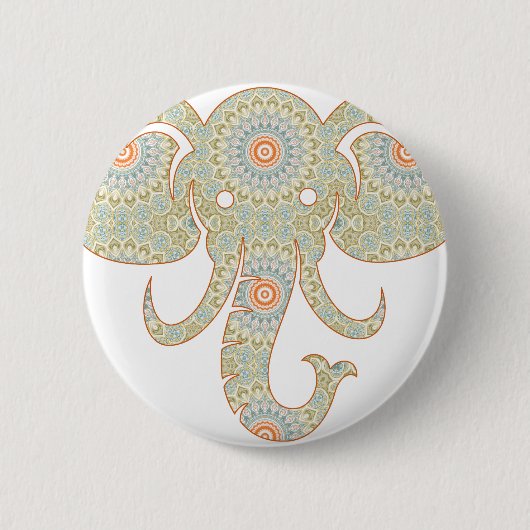 Badge Rond 5 Cm Conception de tête d'éléphant de mandala (Devant)