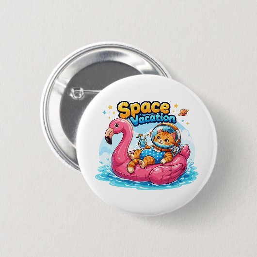 Badge Rond 5 Cm Conception de vacances de chat spatial Kawaii (Devant & derrière)