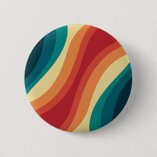 Badge Rond 5 Cm Conception de vagues de style rétro multicolore
