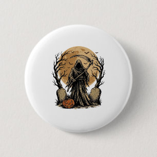 Badge Rond 5 Cm Conception de vecteur de lune d'Halloween de fauch