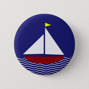 Badge Rond 5 Cm Conception de voilier de bleu marine et de rouge