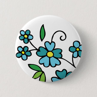 Badge Rond 5 Cm Conception florale de bouton bleu de fleurs
