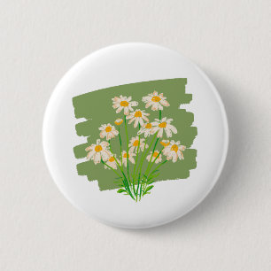 Badge Rond 5 Cm Conception Florale Rustique sur Fond Vert