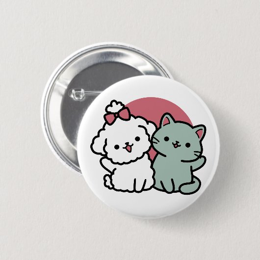 Badge Rond 5 Cm Conception "Fur-Real Friends Forever" (Devant & derrière)