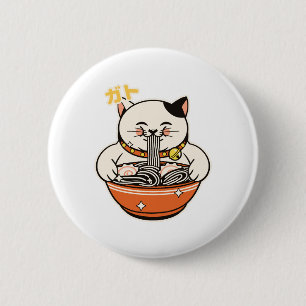 Badge Rond 5 Cm Conception Kawaii de Ramen de Chat