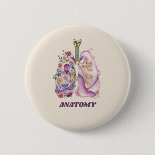 Badge Rond 5 Cm Conception Médicale Aquarelle d'Anatomie de Poumon